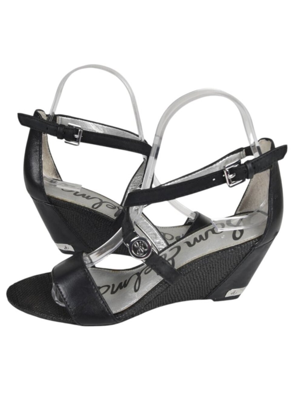 Sam Edelman Leather Wedge Sandal Heel Black Size 6